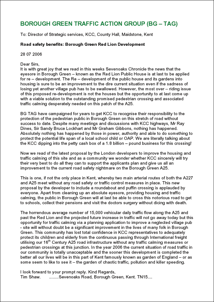 Letter sent on 28 July 2006